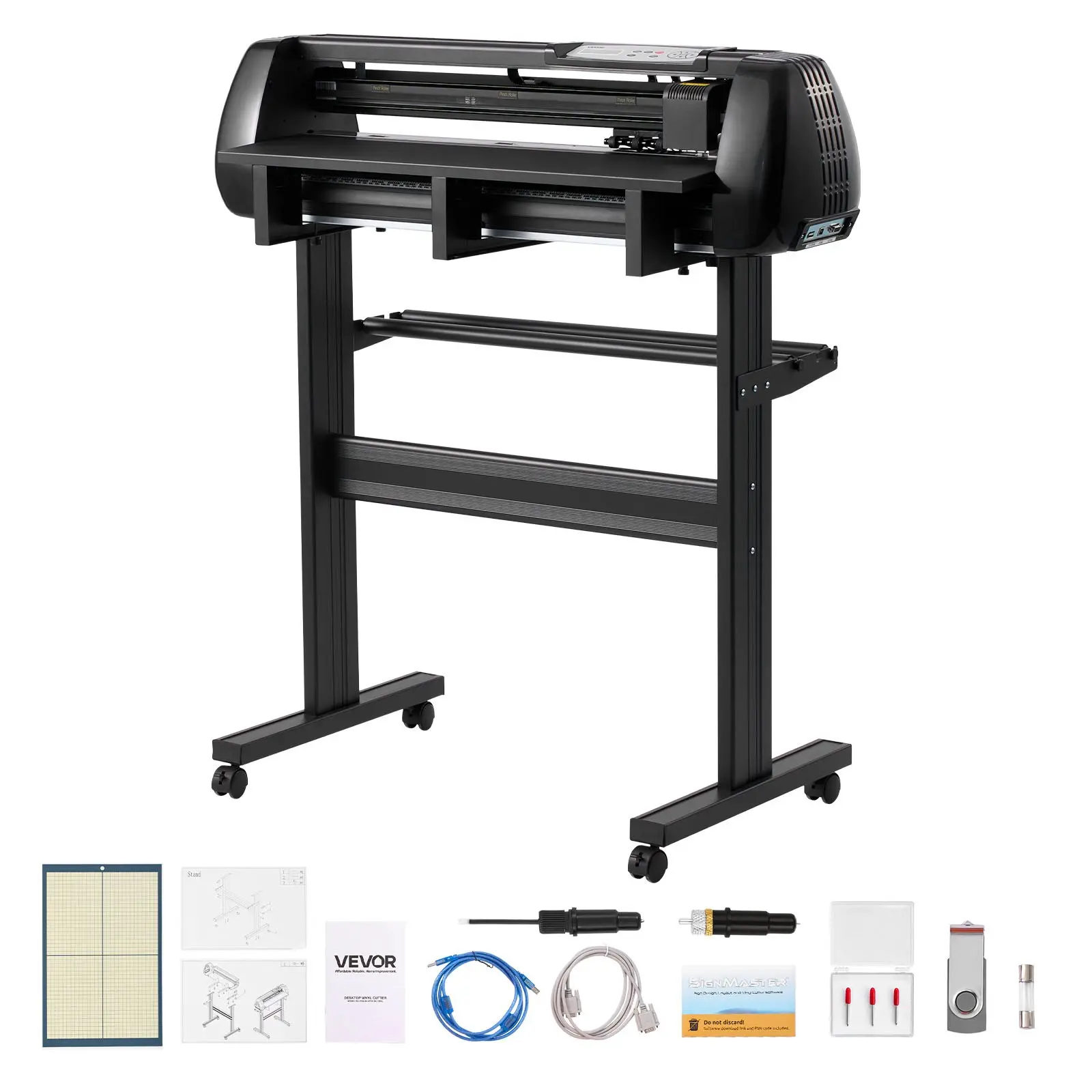 【Summerfinds】VEVOR Vinyl Cutter Machine, 28in Max Feed Width, Dual Blades, Adjustable Force & Speed, LED Screen, 0.1mm Precision, ABS+Alloy Build, Signmaster Software, Windows/macOS Compatible, Ideal for Beginners (Cutting & Scoring Function)