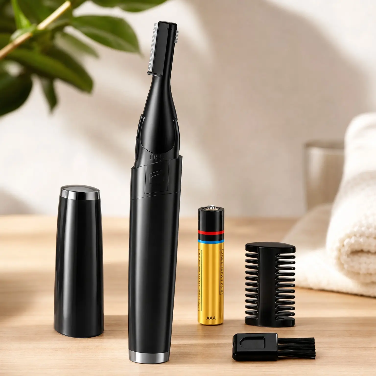 Electric Eyebrow Trimmer for Men Women, Painless Dual-Blade Facial Hair Remover & Precision Shaver for Face, Upper Lip, Beard, Sideburns, Body, with Comb Attachment, Battery Powered, 30° Pivoting HeadGift