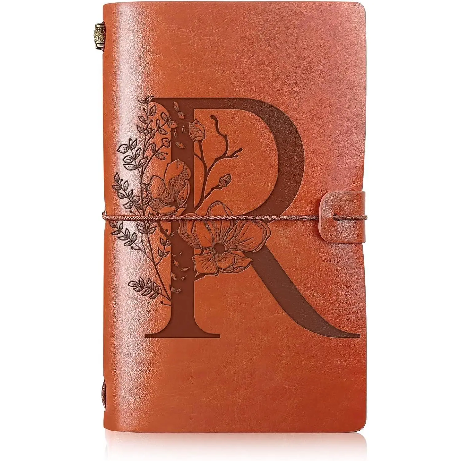 Initial Leather Travel Journal Monogrammed Notebook Appreciation Gifts Refillable Personalized Diary Writing Notepad for Women Graduation Birthday Christmas (R)