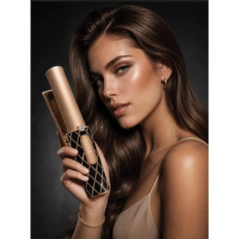 Cordless Rechargeable Portable Rhinestone Hair Straightener-Curler, 3-Temp Adjustable Alloy Core Styling Iron for Daily Use, Ideal Gift, Everyday Use, Fast Heating, Hair Curling Iron, Heated Curler, Rhinestone Accents, Glamorous, Daily Makeup