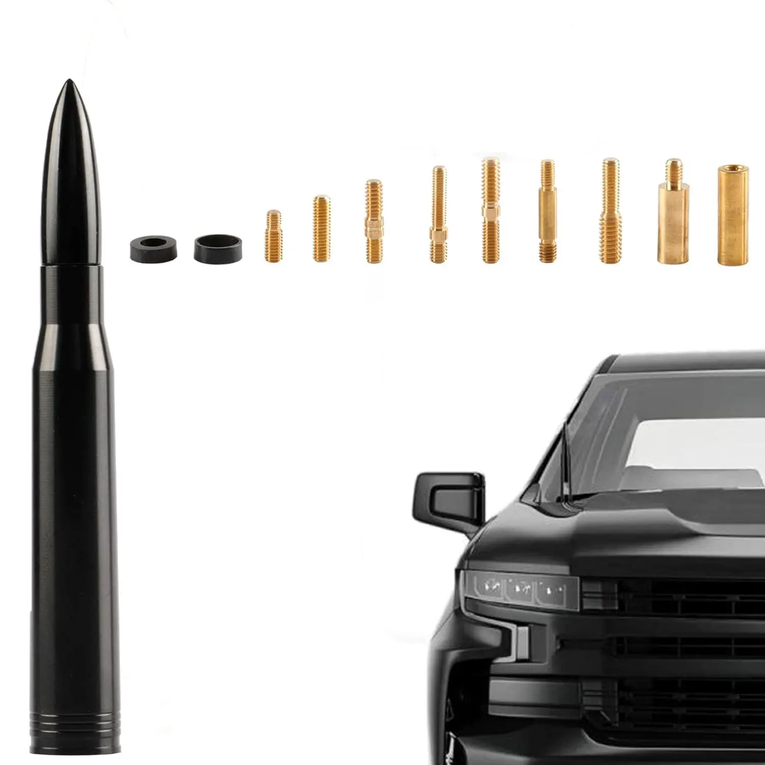 Black Aluminum Bullet Antenna with Built-in Highly Conductive Copper Parts, Heavy-Duty Telescopic Retractable Truck Replacement with 10 Included Screws, Enhances Radio Signal for Ford F150, Jeep Wrangler, Chevrolet Silverado Car Electronics Accessories