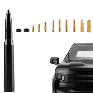 50 BMG Bullet Antenna 6061 Aluminum Short Design 50 Cal Compatible with Chevy Dodge Jeep Ford GMC & More with 11 Adapters for Easy Installation
