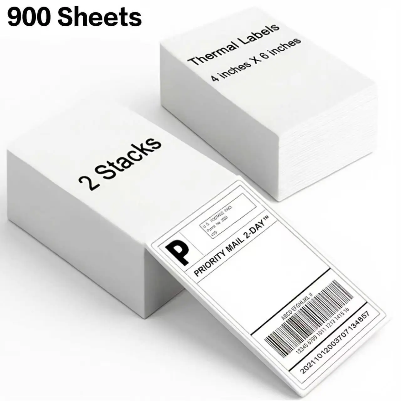 900 sheets of thermal shipping label paper, folded continuous thermal shipping labels (4x6 inches), white mailing labels. Compatible with thermal label printers. Self-adhesive labels.