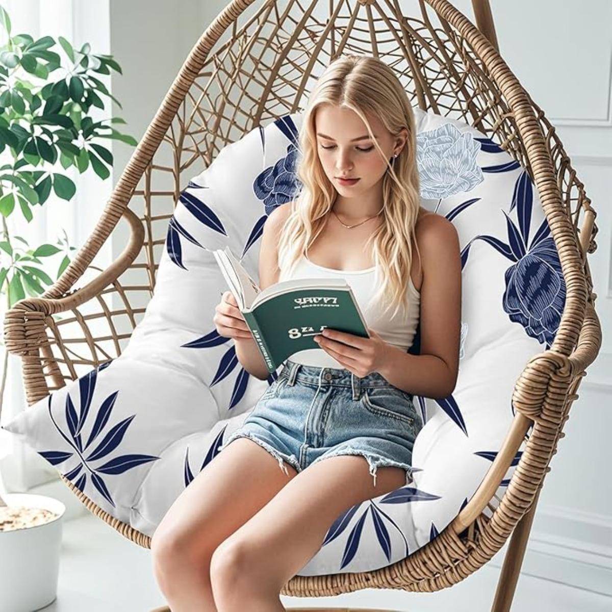 Waterproof Egg Chair Cushion Replacement Outdoor Hanging Chair Cushion 47x35x7 Inches Thicken Egg Chair Cushions with Ties