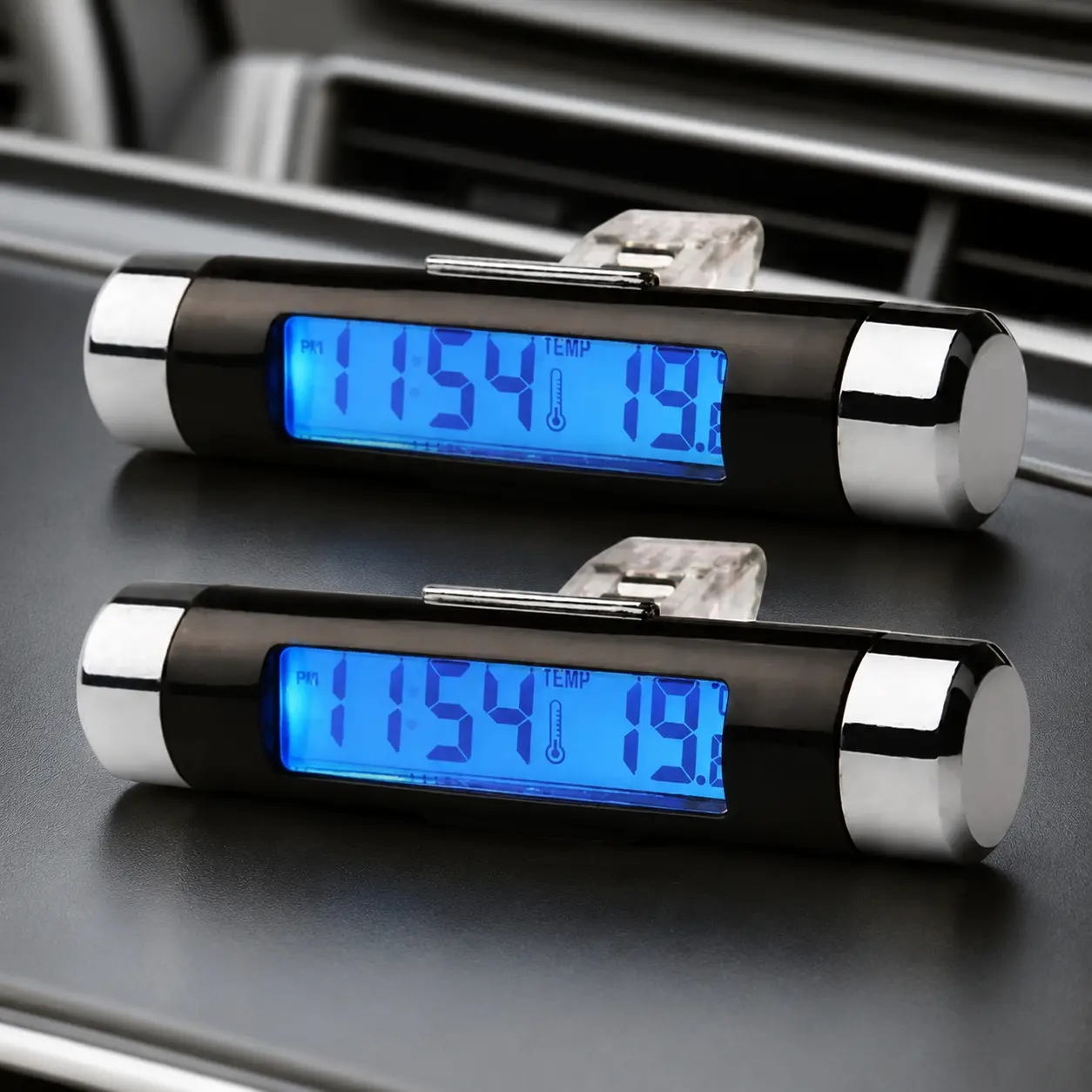 Car Clip-on Digital Clock & Thermometer 2-in-1, High Precision LCD Display for Car Dashboard, Essential Automotive Cabin Accessory for Accurate Temperature Monitoring