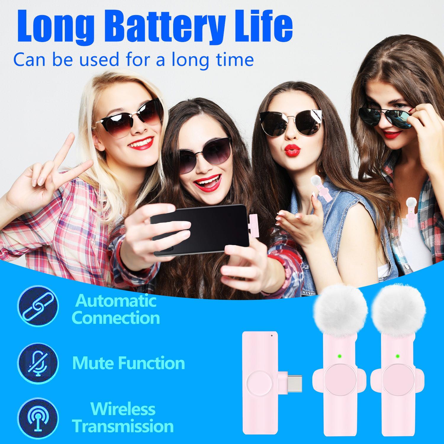 Wireless Microphone, Wireless Lavalier Mics, USB Rechargeable Lavalier Microphone with Charging Case, Portable Microphone for Video Recording, Compatible with iPhone, iPad, Android, Audio