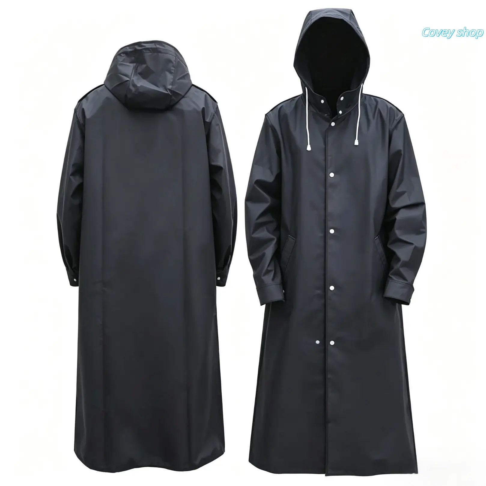 Unisex EVA Long Hooded Raincoat, Waterproof Button Up Rain Jacket With Side Pockets, Lightweight Reusable Outerwear For Daily Commute, Cycling And Outdoor Walks