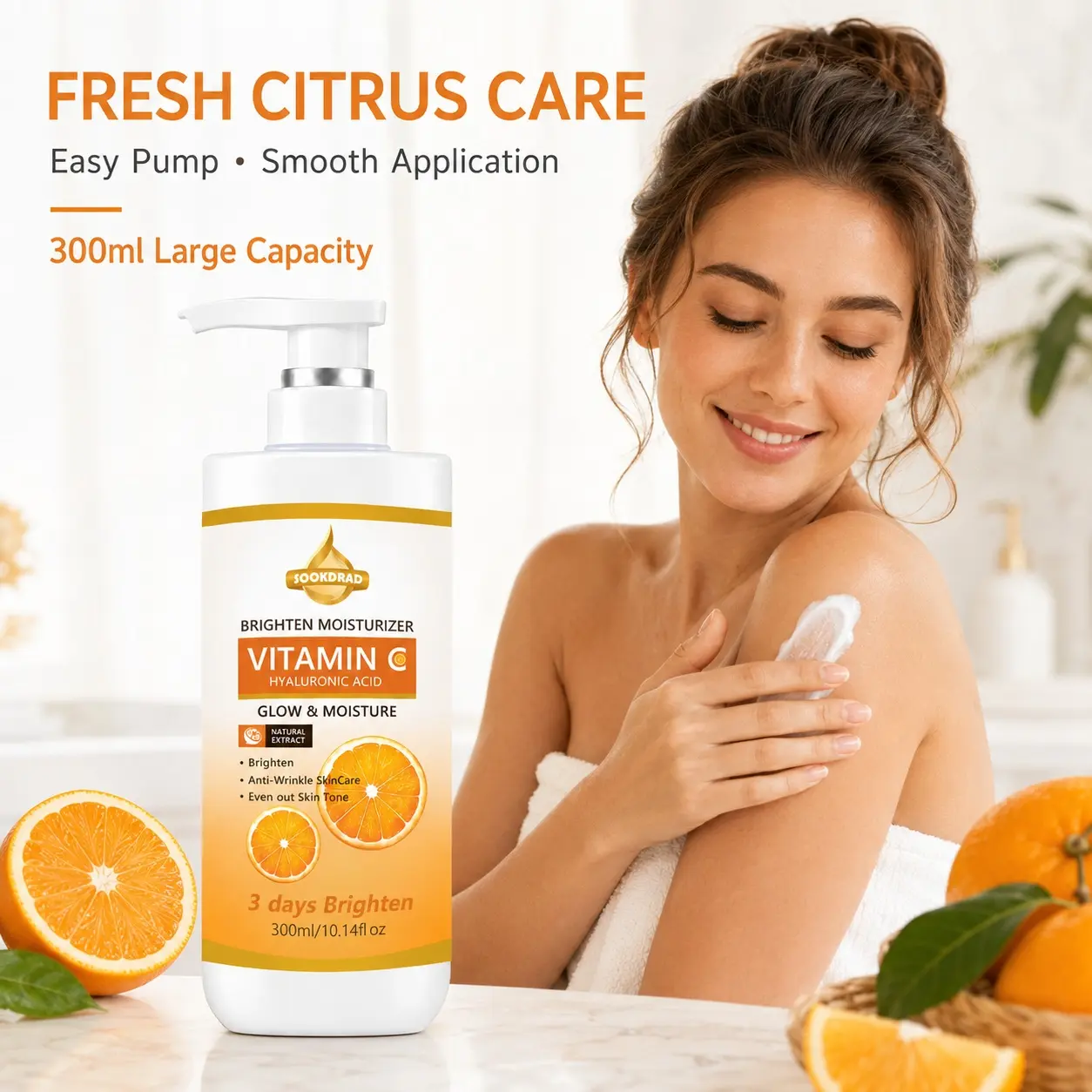 brighten moisturizer, vitamin c, hyaluronic acid, glow, moisture, anti-wrinkle skincare, even out skin tone, facial care, natural extract, 10.14fl oz, 300ml