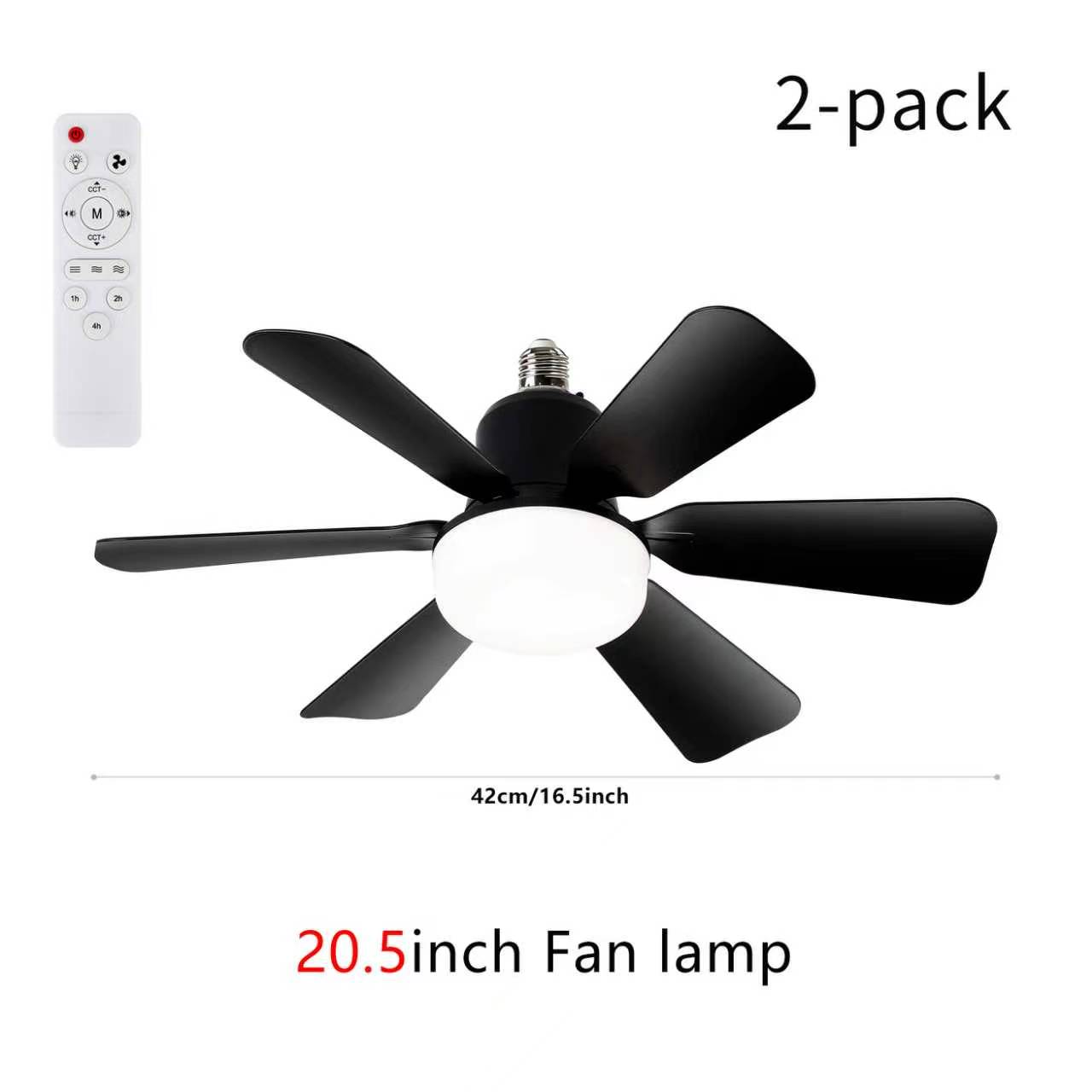 New E27 screw-in lamp holder fan light bulb with plug-in fan blade design, LED fan with three-speed adjustment