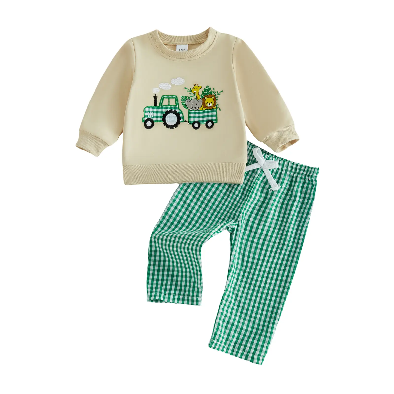 Canrulo Toddler Baby Boy Fall Spring Outfit Clothes Animal Tractor Embroidery Sweatshirt Jumper Top Trouser Pants Clothing Set