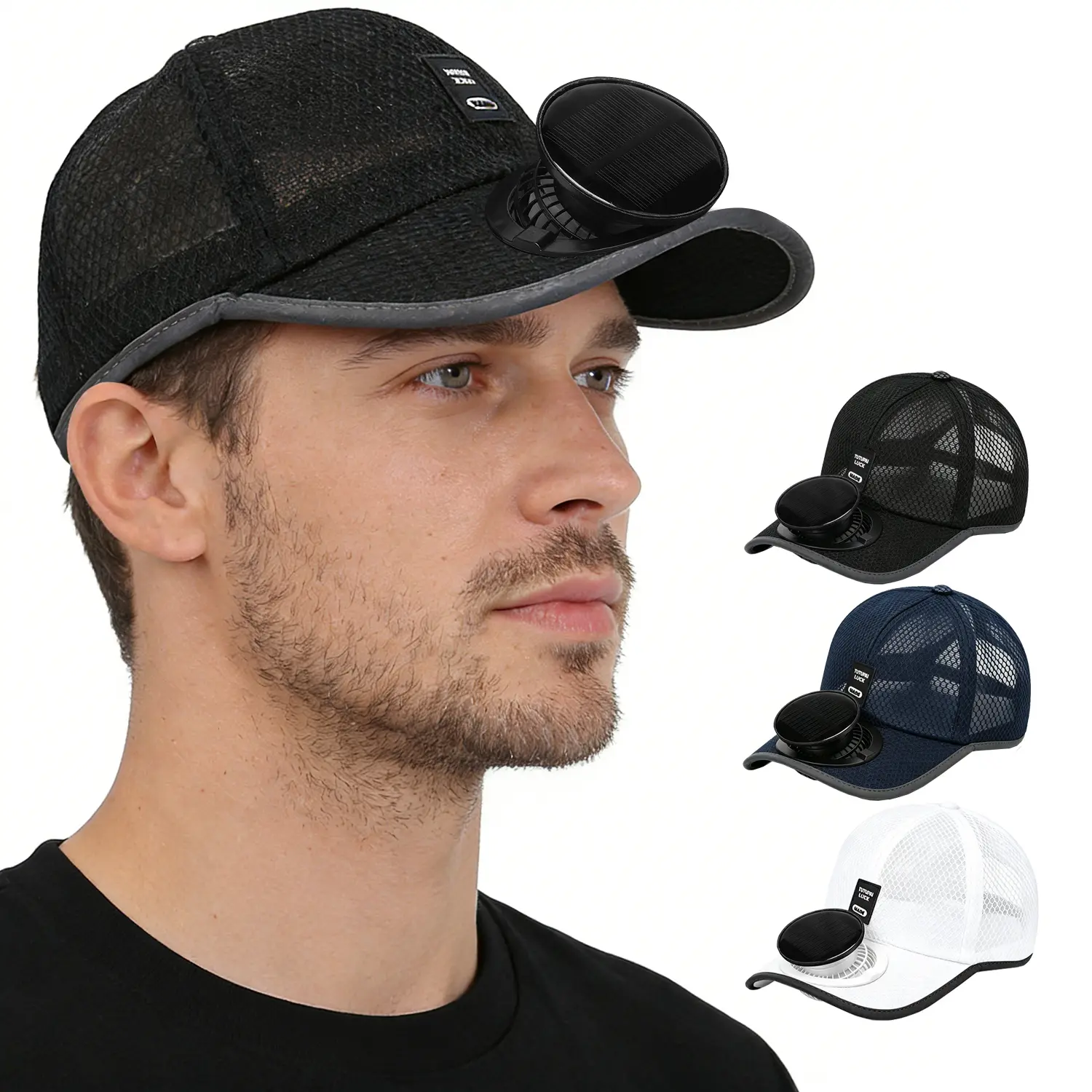 Solar Powered Fan Hat - Unisex Adjustable Size Honeycomb Mesh UV Shield Peaked Cap with Elastic Strap, Lightweight USB Recharge Breathable Sports & Outdoor Accessory for Fishing Hikes, Outdoor Sports summerwins