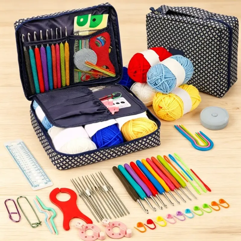 57-Piece Crochet Kit, Crochet Hook Set, Includes Colorful Tpr Soft Handle Aluminum Hooks, Portable Yarn Knitting Tools, Essential Crafting Supplies