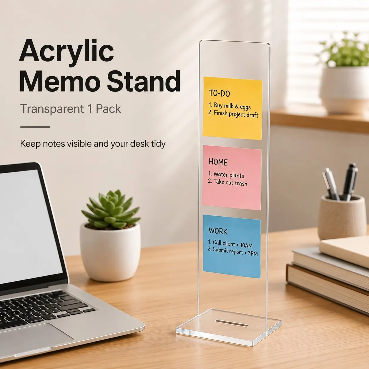 Transparent Sticky Note Board with Stand, Computer Screen Memo Clip, Message Board, Desktop Office Accessories, Essential Office Supplies