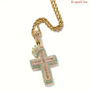 Luminous Cross Pendant Chain Necklace, Hip Hop Faith Themed Decorative Jewelry For Daily Outfit Matching