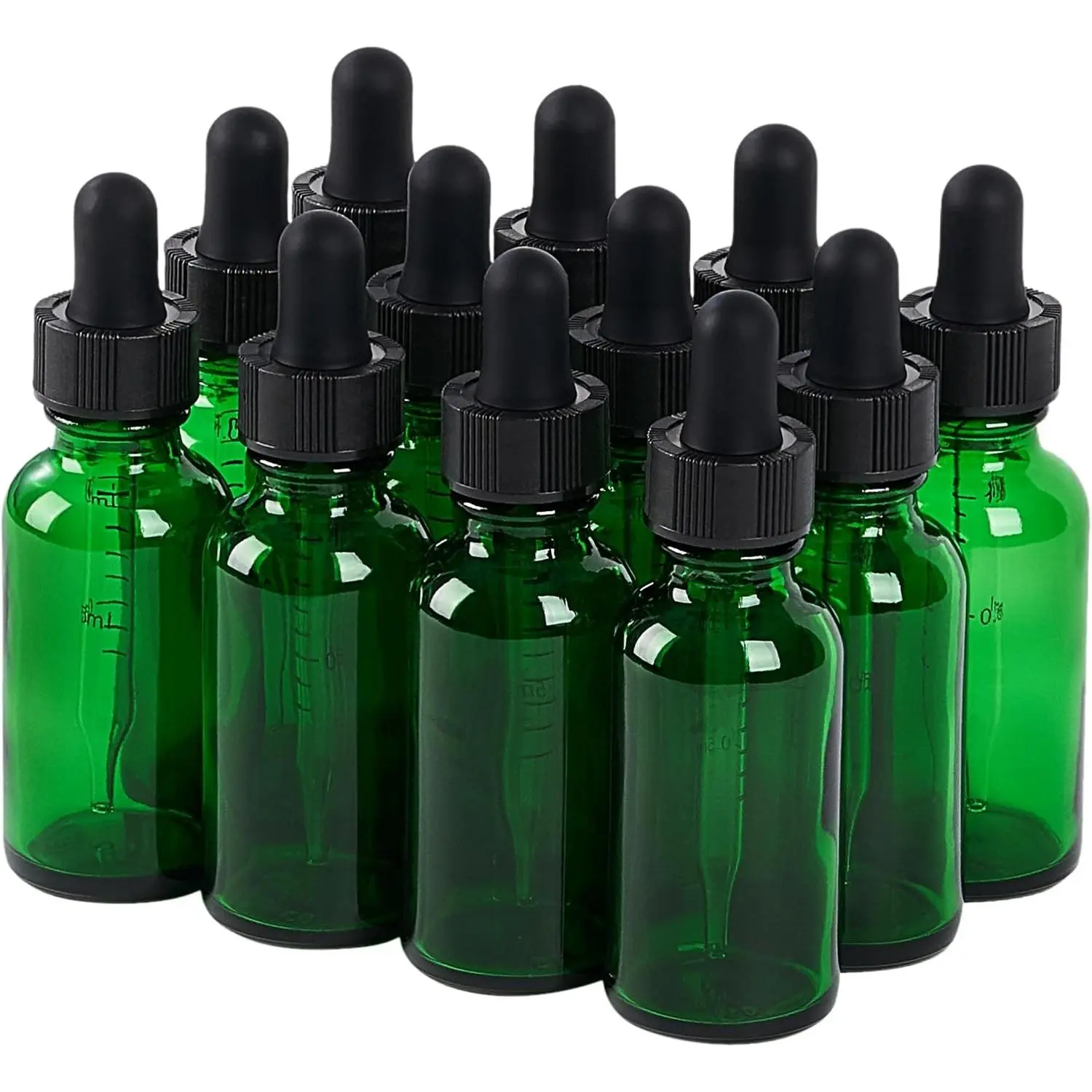 12 Pcs, 1oz Glass Dropper Bottle, Leakproof Tincture Bottles with Dropper, Green Reusable Eye Dropper Bottle for All Kinds of Liquids (Green, 1oz-12pcs)