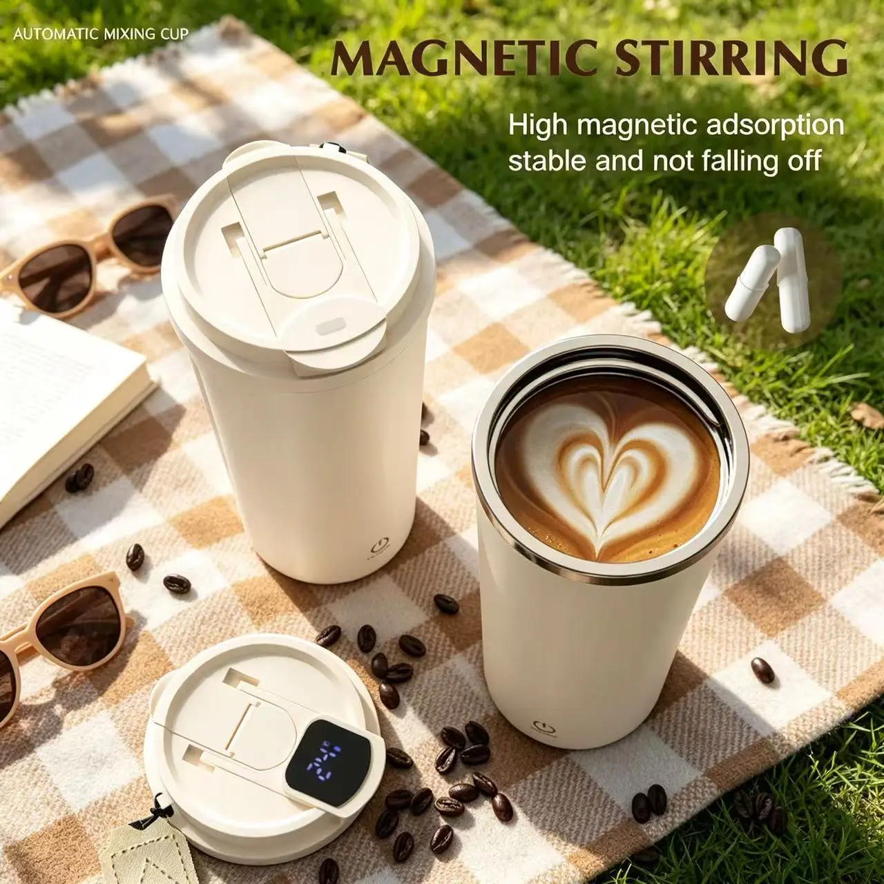 Lightweight Self-Stirring Coffee Mug - Portable Food Grade Stainless Steel Beverage Tumbler, BPA-Free Leak-Proof Lid, USB Rechargeable Electric Mixer for Protein Powder, Travel Coffee Mugs for On-the-Go Commuting (Clear, Classic)