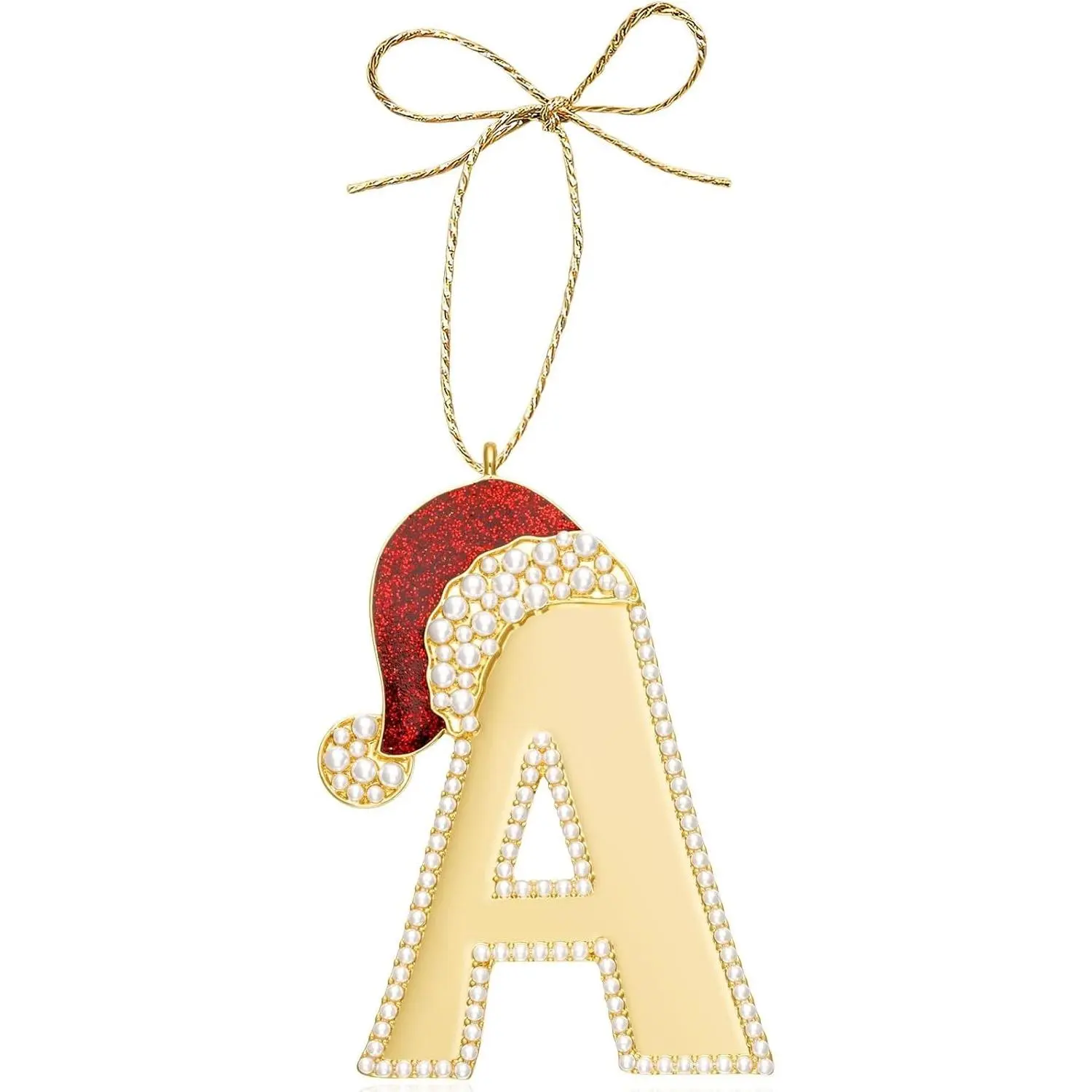 Christmas Initial Ornament Set - Red Hat Decor Hanging Ornaments for Xmas Tree, Ideal Gift for Mothers & Best Friends