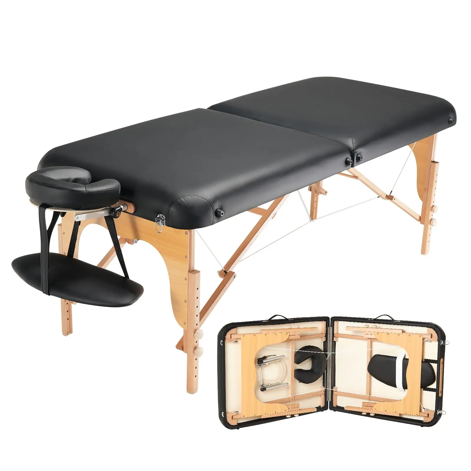 VEVOR Professional Wide Massage Table 30" W, Heavy Duty Folding Massage Table, 8-Level Height Adjustable Facial Salon Tattoo Bed, Portable Spa Table with Headrest, Hand Pallet Carrying Bag, 750LBS