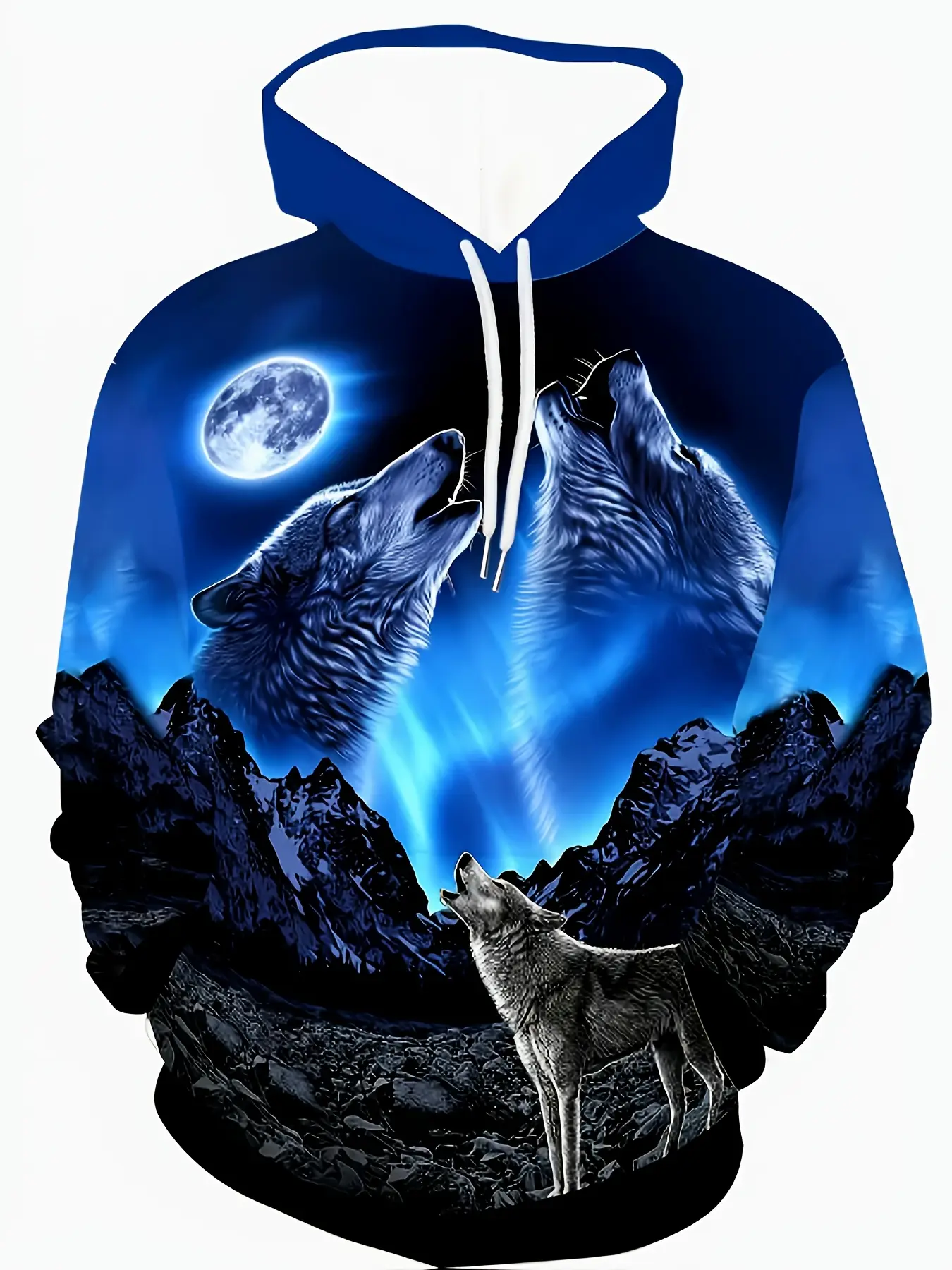 Digital Printing Fashion Trend Hoodie - Autumn Casual Sweater - 3D Print Pattern Digital Number - Night Wolf Moonlight King Print Design