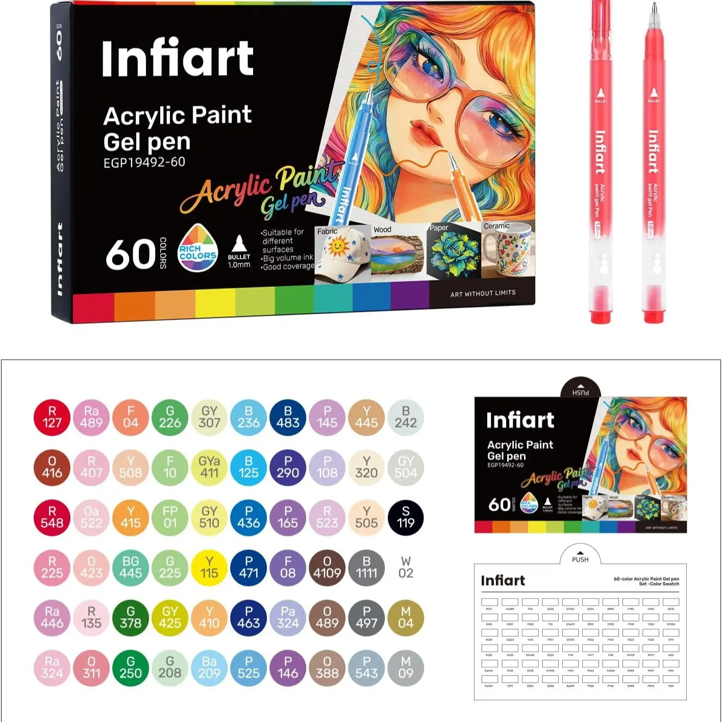 Acrylic Gel Pens, 60 Colored Acrylic Paint Pens for Adult Coloring Book, 1.0mm Fine Point Colored Gel Pens for Journaling, Drawing, Note Taking, Art Supplies and DIY Crafts, Painting Supplies