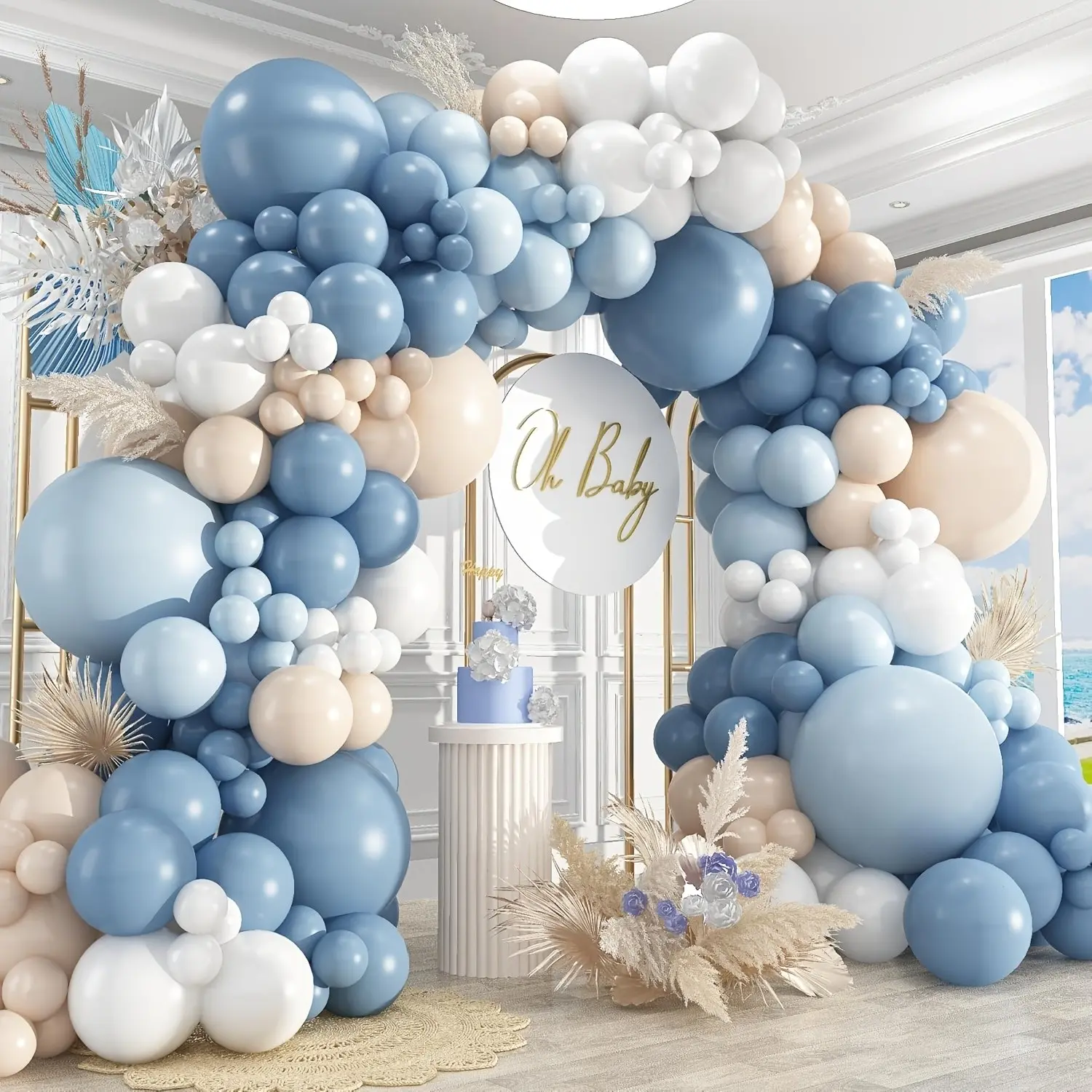191 Piece Blue and Sand Balloon Arch Garland Set, Macaron Color, Ideal for Birthday, Wedding, Bridal Party, Gender Reveal Decorations