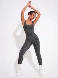 Womens Workout Jumpsuits Seamless Sexy leopard print Yoga Gym Bodycon Rompers  Racerback Tummy Control Unitard Suitable for all Seasons