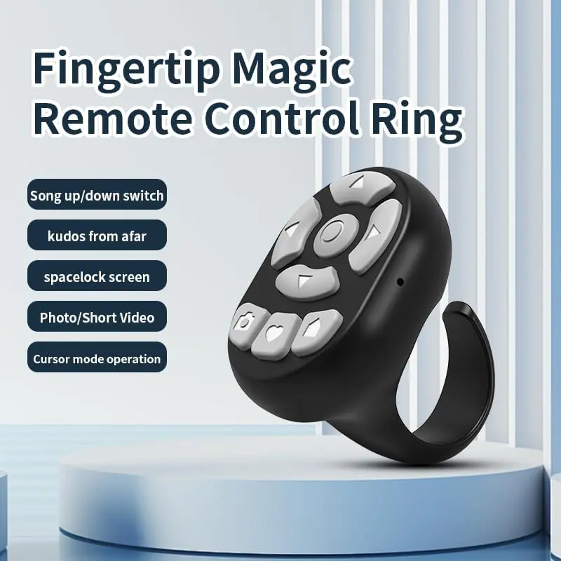 Unisex 8-Button Bluetooth TikTok Scrolling Remote Control Ring - ABS Wireless Smartphone Accessory, USB-C Charging Camera Shutter for Selfies, Compatible with iPhone & Android (Black)
