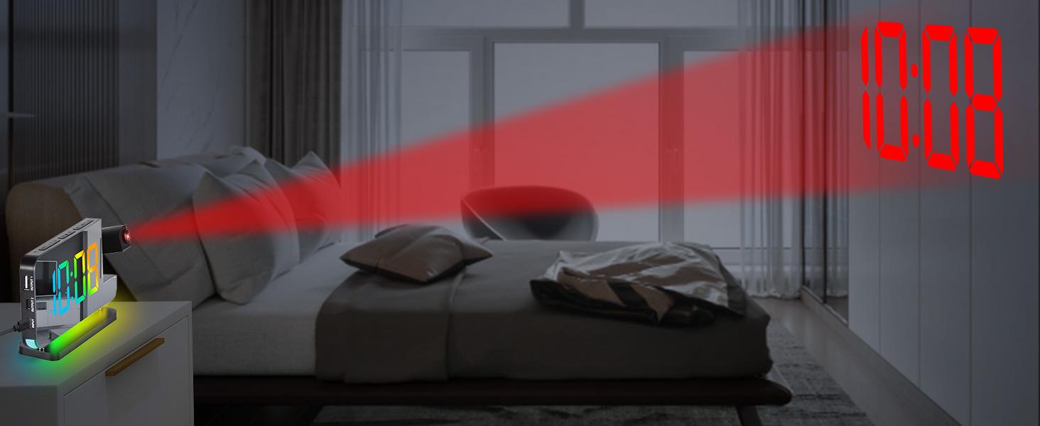 STANDARD GOODS 3C9--MPP024 Projection Alarm Clock, 7.4 in Digital Mirror Clocks,with 180° Rotatable Projector, RGB Night Light,USB C Charger Port, Auto Dimmer, LED Desk Clock for Bedroom - Black STANDARD GOODS 3C9--MPP024 Projection Alarm Clock, 7.4 in Digital Mirror Clocks,with 180° Rotatable Projector, RGB Night Light,USB C Charger Port, Auto Dimmer, LED Desk Clock for Bedroom - Black