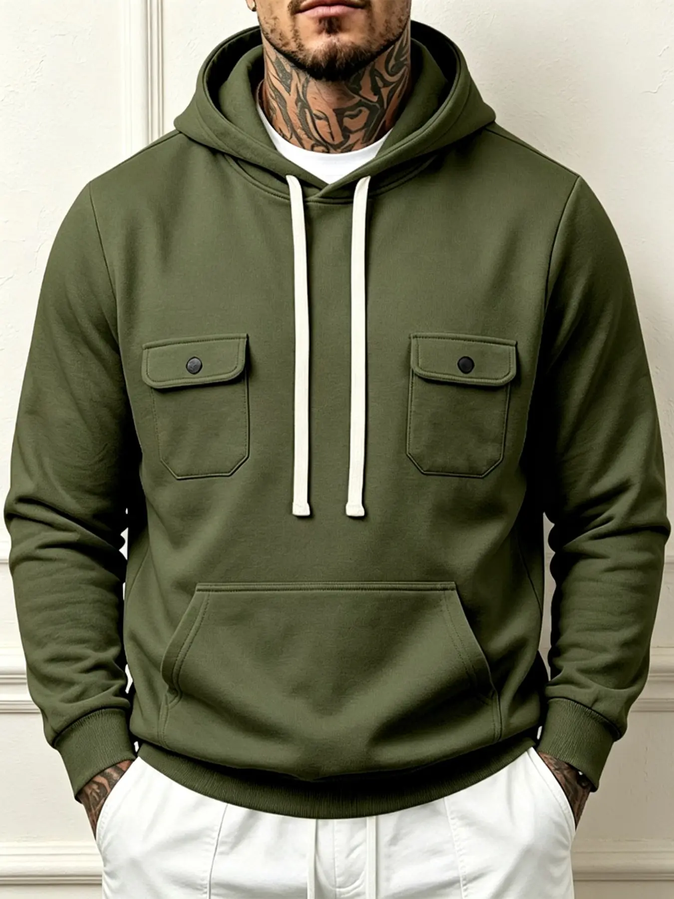 Men's Streetwear Cargo Hooded Pullover Sweatshirt, Loose Drawstring Hoodie, Soft Long Sleeve Casual Top with Large Pockets, Solid Color Versatile Outfit for Street, Daily & Outdoor Wear, Multi Colors & Plus Sizes In Stock S-3XL