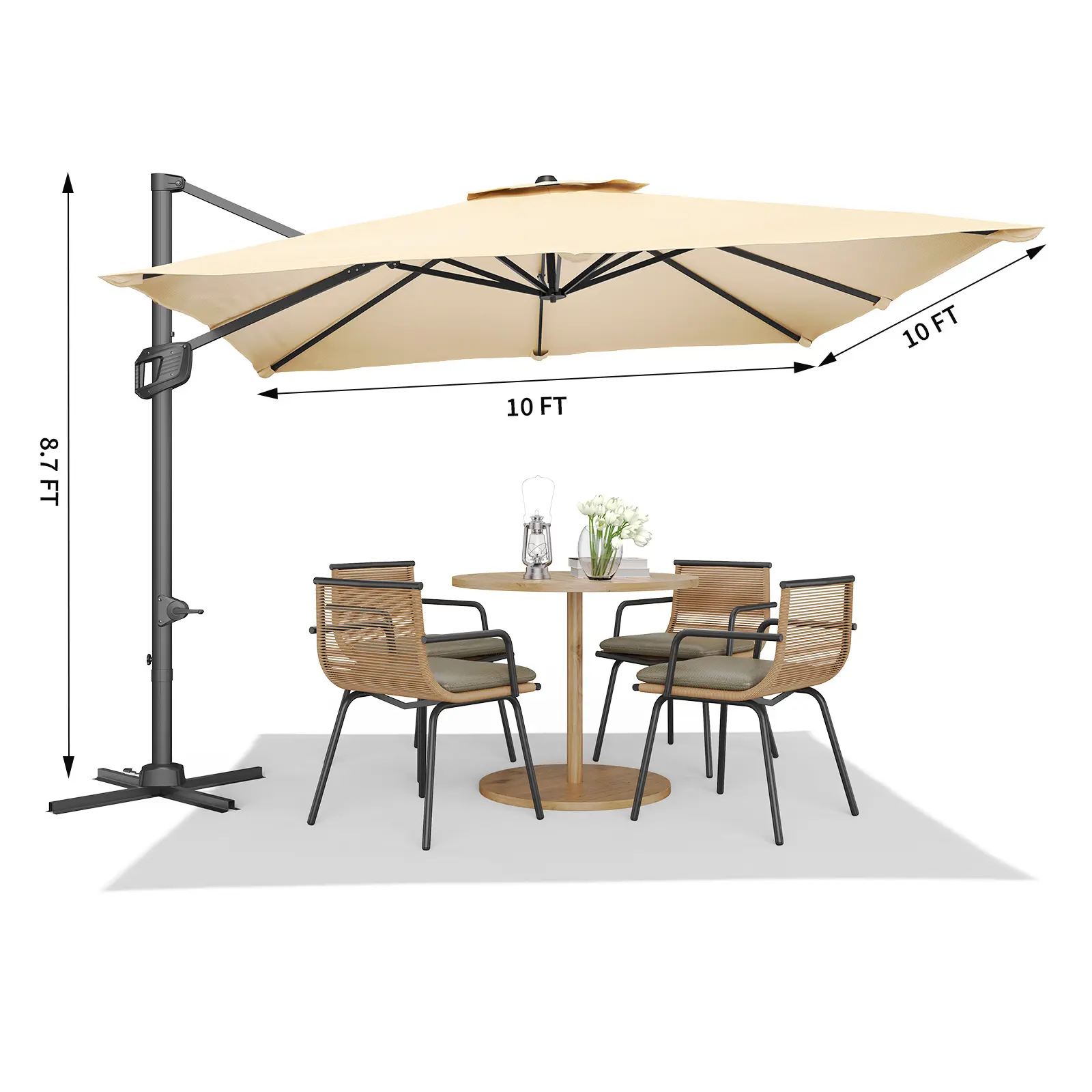 【Garvee】10 Ft Square Patio Umbrella – Cantilever, 360° Rotatable, UV Protection – for Pool, Patio, Garden