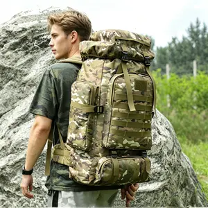 80L Oxford Outdoor Backpack, Camouflage Hiking Tactical Backpack, Men's Camping Travel Backpack, Mountain Climbing Bag
