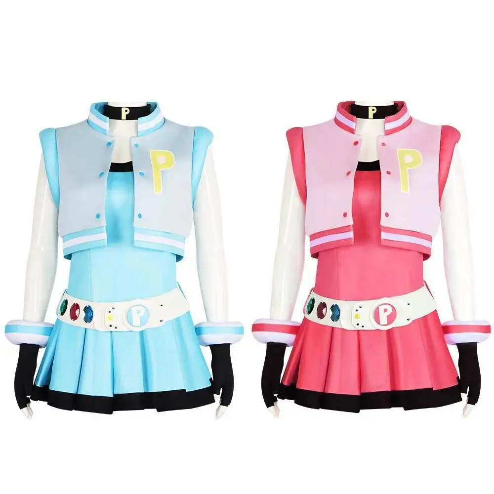 Women's Powerpuff Theme Cosplay Dress Full Set - Blossom, Buttercup, Bubbles Style with Belt, Halloween Costume Accessories, a1