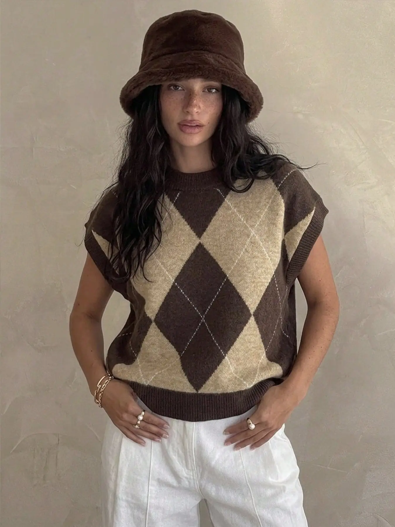 New Season Knitwear Casual for Spring Summer Fall Winter, Colorblock Design, Plaid Pattern, Round Neck, Pullover Sweater Vest, Tops