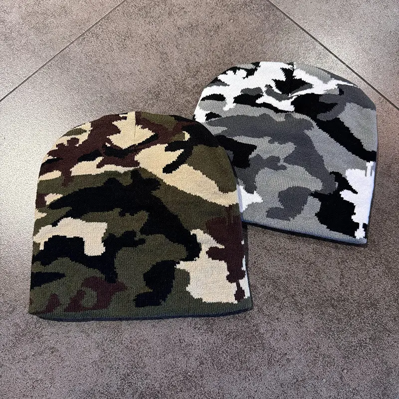 Knit Beanie Hat in Retro Streetwear Camouflage, Casual Unisex Winter Cap for Warmth and a Unique Look, Knit Beanie Hats, Warmth Focus, Heat Retention