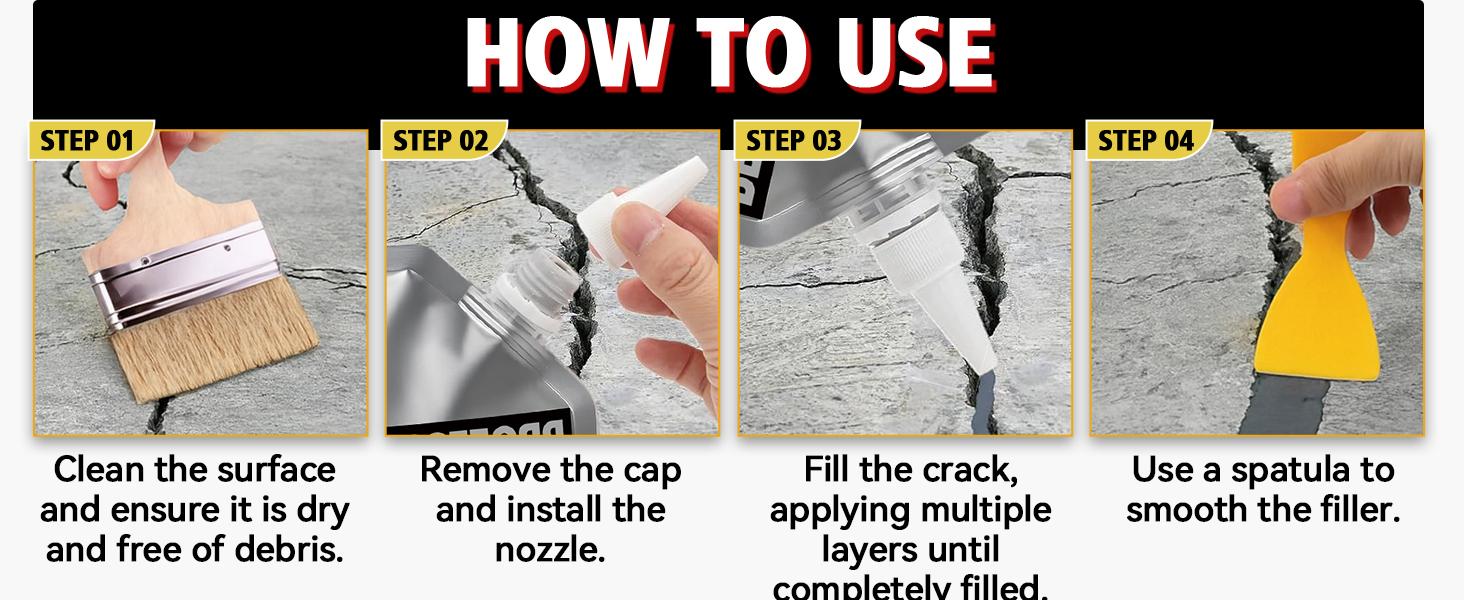 500g Concrete Crack Filler, High Elasticity Liquid Cement Crack Filler, Self-Leveling Waterproof Repair Sealant for Driveway, Walkway,, Hole -Quick Drying, Fix (Concrete Crack Filler)