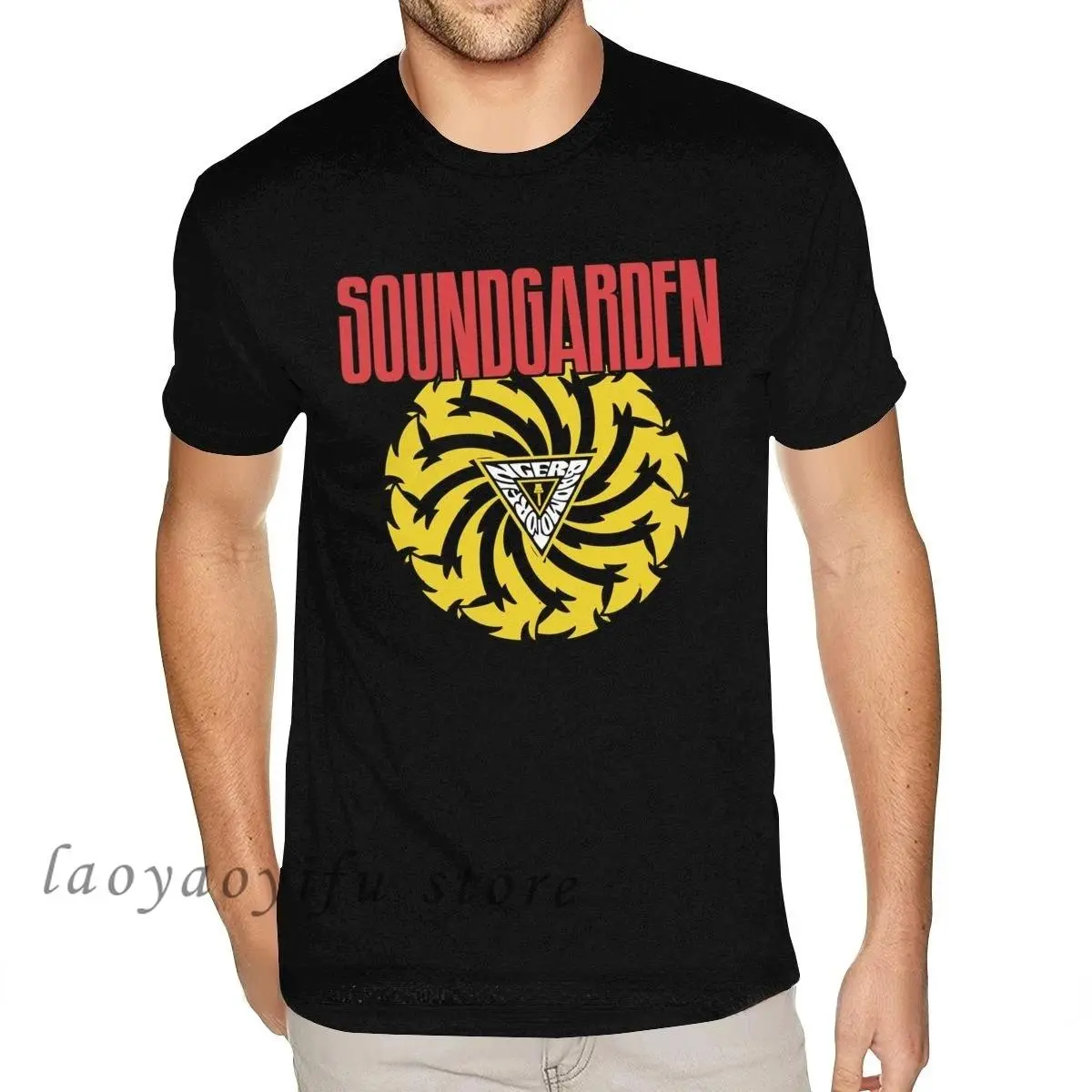 Men's Retro Soundgarden Logo Graphic T-Shirt - Oversized Round-Crew Neck, Breathable Cotton-Polyester Blend Short-Sleeve Top, Soft, Machine Washable, Casual Menswear Top