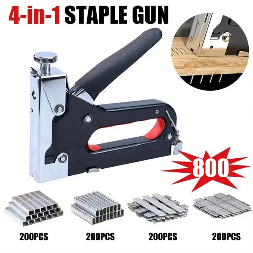 Four-In-One Pneumatic Nail Gun Set with 800 Nails, Ideal for DIY Home Decor, Woodworking, Metal Processing, Furniture Assembly, Perfect Gift