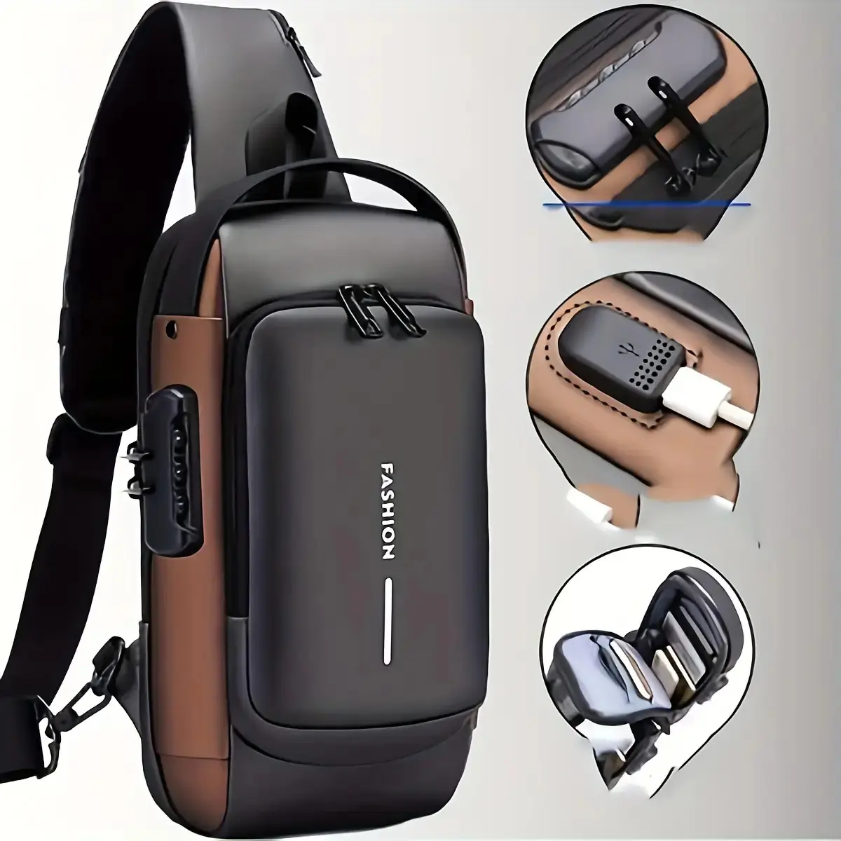 Anti-Theft Motorcycle Backpack with Lock, Convertible Crossbody Bag, Zipper Closure & Anti-Theft Compartment, Adjustable Shoulder Strap - Suitable Commuting, Travel, Motorcycling - Large/Small Size Options - Men's Secure Motorcycle Crossbody Bag