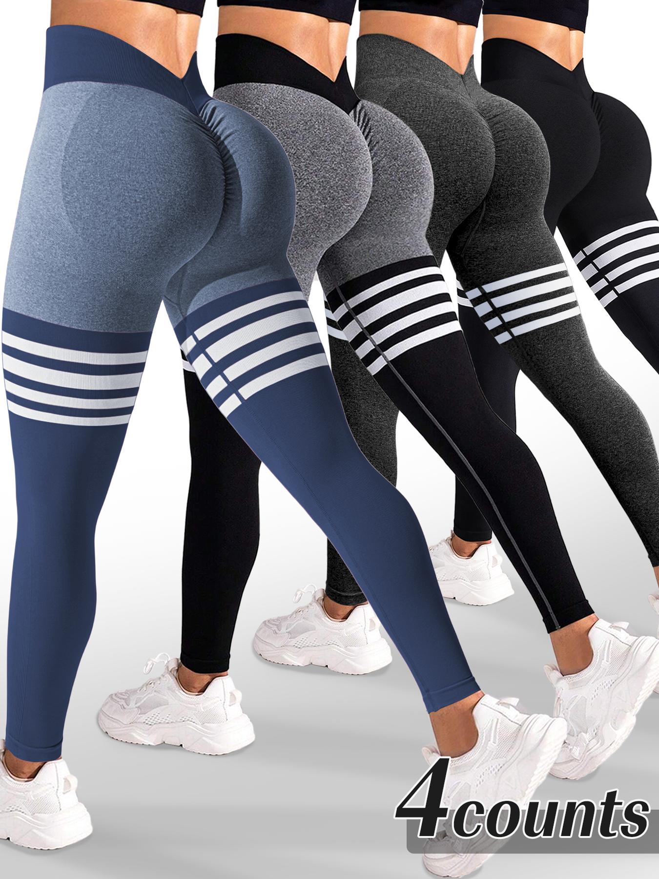 Women's Striped Print Ruched High Waist Sports Leggings, Athleisure Fitness Leggings, Sporty Comfy Breathable V-shaped Waist Skinny Pants for Yoga Gym Workout Running, Ladies Sportswear for All Seasons, Gym Fitness Leggings
