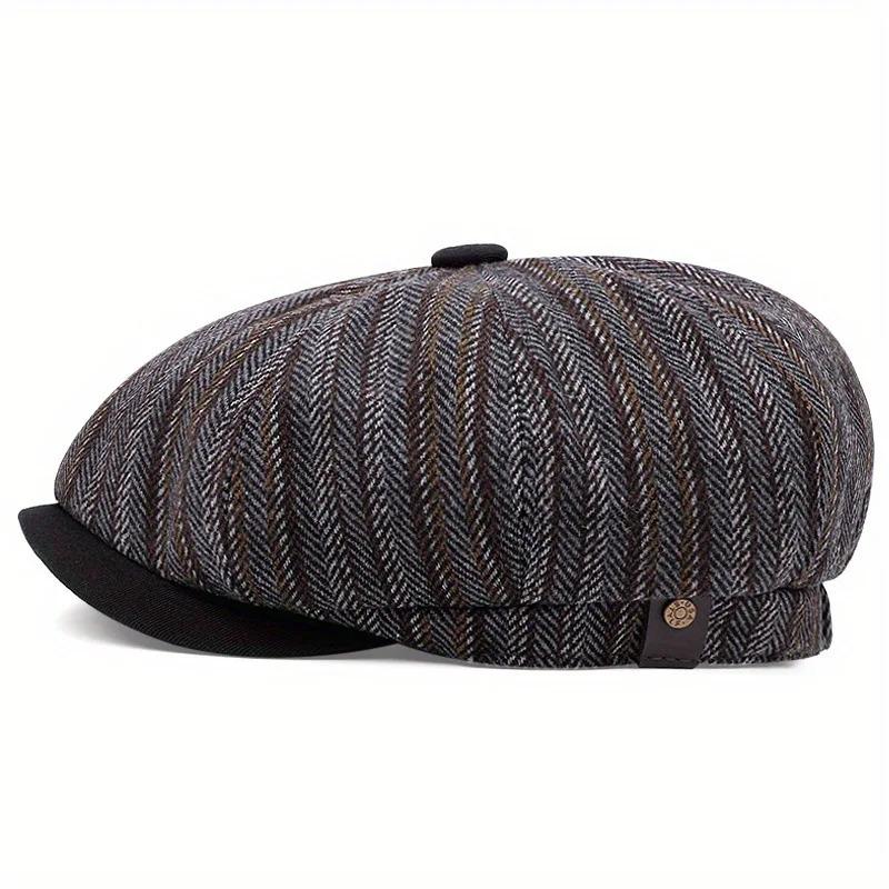 Fashion High Quality Luxury Navy Blue Herringbone Newsboy Cap Unisex Casual  Beret Octagonal Hat Detective Hats Retro Flat Cap