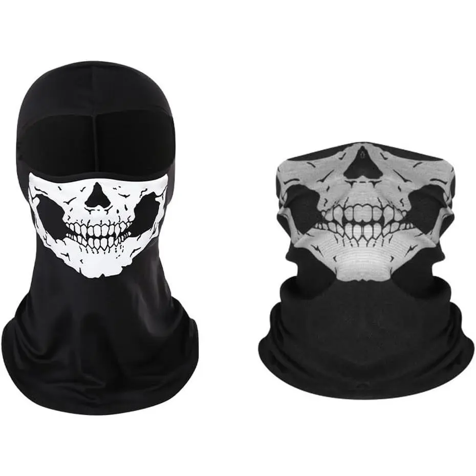 2Pcs Skull Balaclava Ghost Mask, Motorcycle Balaclavas for Men, Neck Gaiter for Men Breathable Full Face Ghosts MasksGift