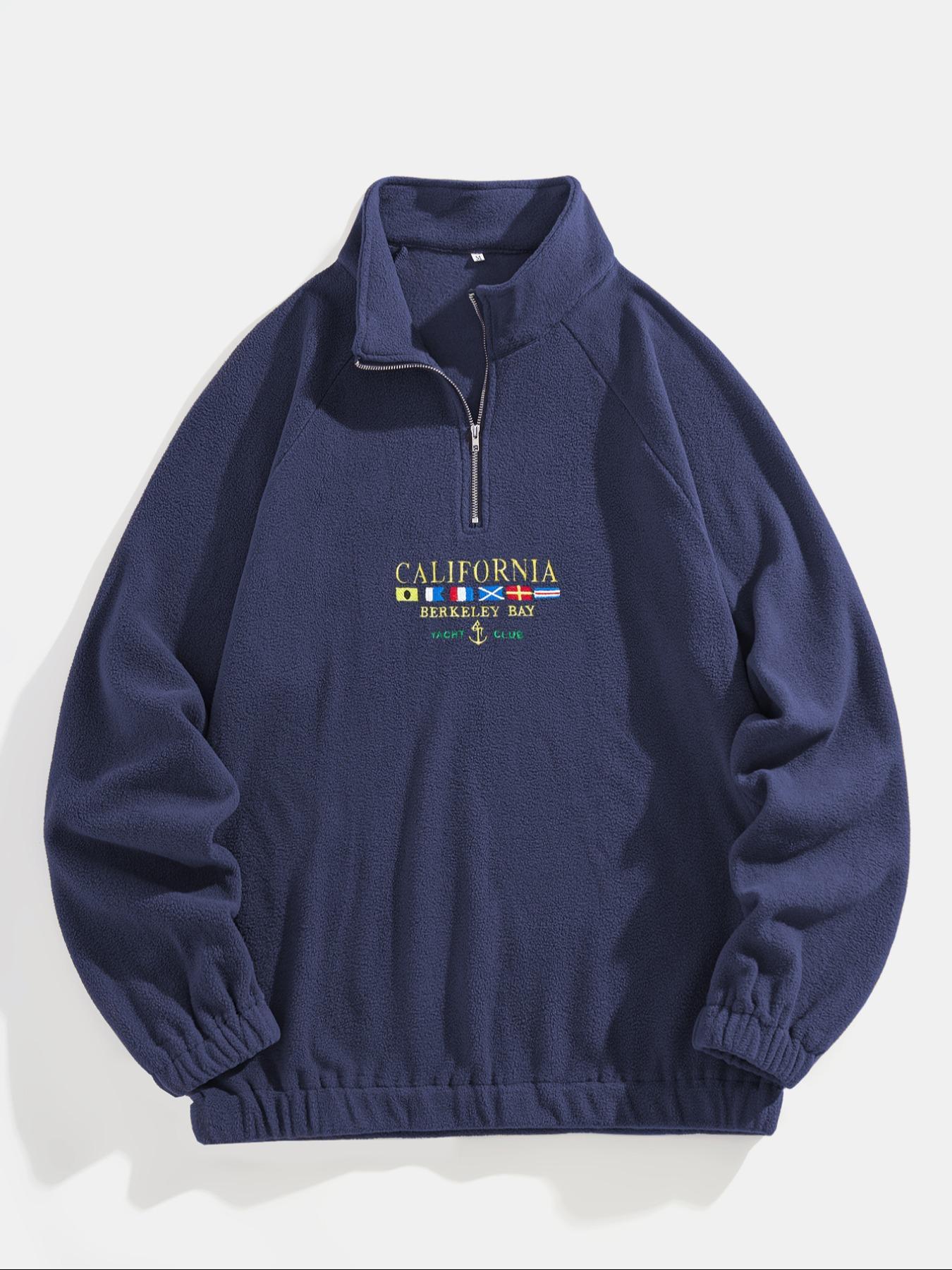 Men's Letter & Flag Embroidery Zip Up Sweatshirt, Casual Raglan Sleeve Long Sleeve Stand Collar Sweatshirt for Fall & Winter, Fashion Men's Clothes for Daily Wear