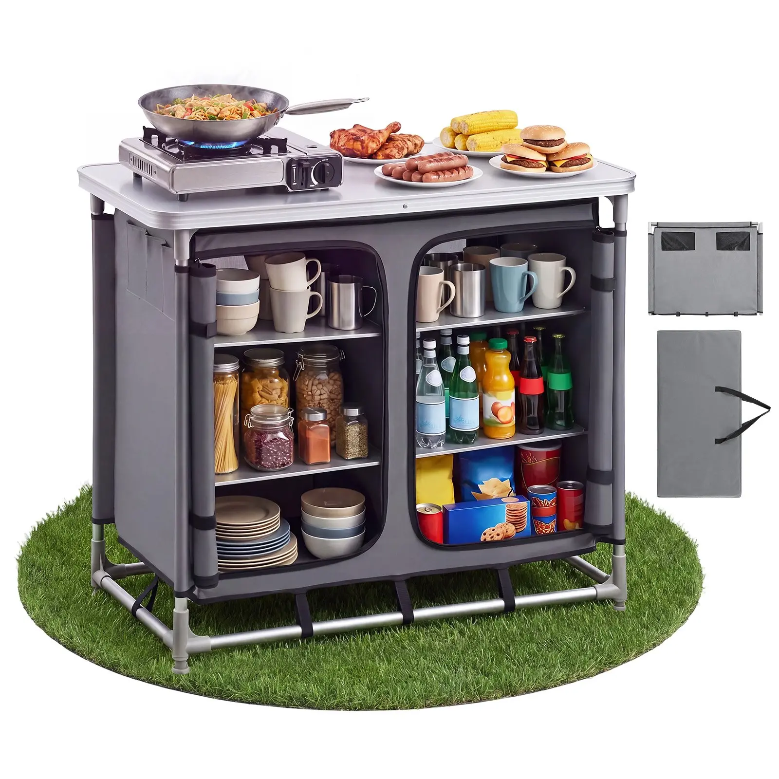 【DealsForYouDays】VEVOR Aluminum Alloy Camping Storage Cabinet - Portable, Compact Foldable Outdoor Cook Station with 6 Shelves, Carry Bag, Functional, Spill Resistant for Camping, Outdoor Events, Easily Cleaned
