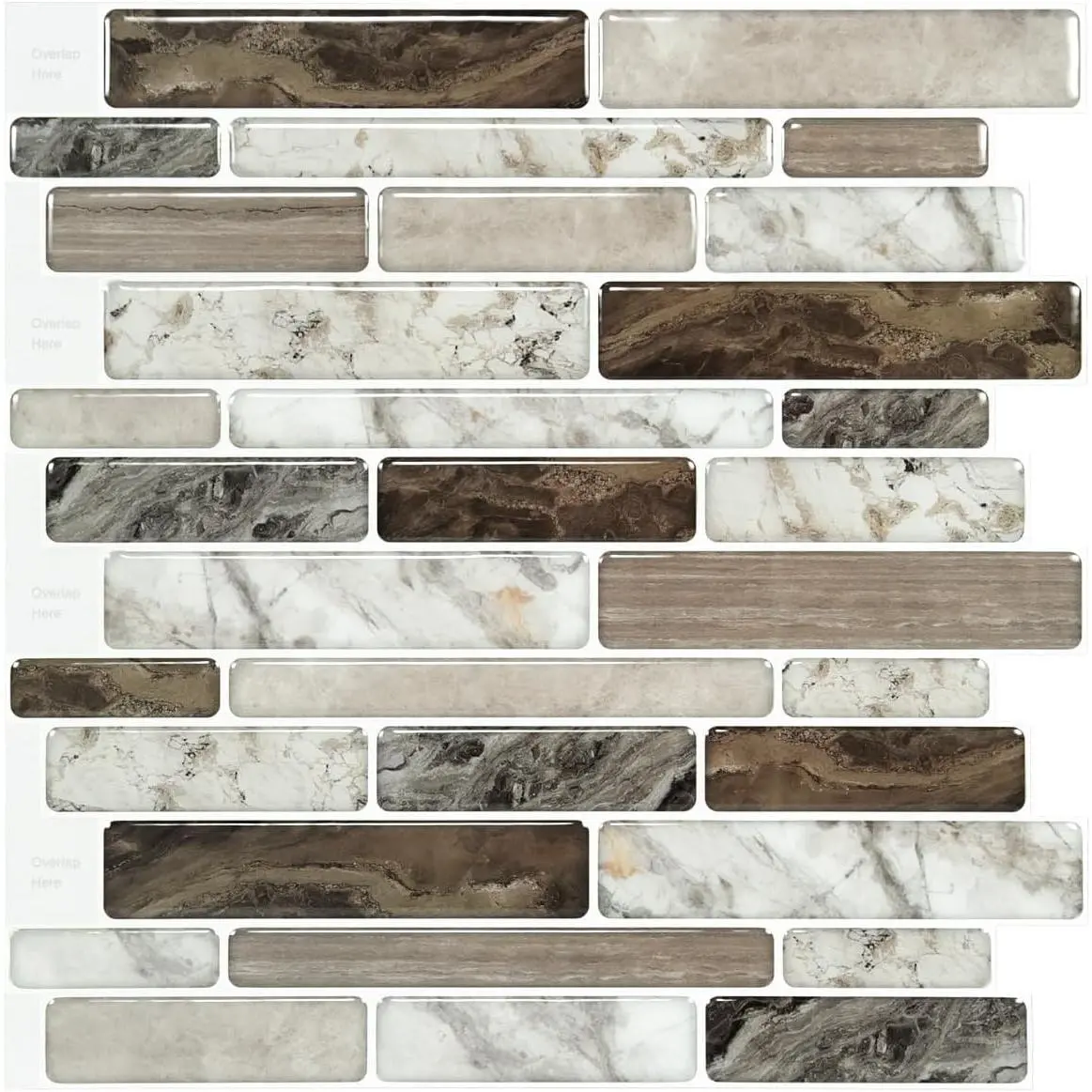 Self-Adhesive Kitchen Backsplash, Marble Look Decorative Tiles (10 Tiles) (Multi) | Peel and stick backsplash, self-adhesive wall tile, Multi, marble, , kitchen bathroom wall, 10 tiles