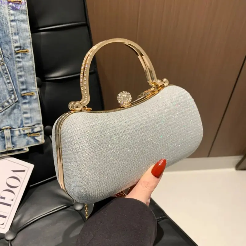 Women's Luxury Rhinestone Decor Chain Shoulder Crossbody Clutch Handbag - Funky, Peppy, Glamorous for Romantic Anniversary, Elegant Evening Wedding Party, Baroque, Ethnic, Aesthetic Shoulder Bag, Bling Handbag, Clutch Purse, Evening Clutch Bag