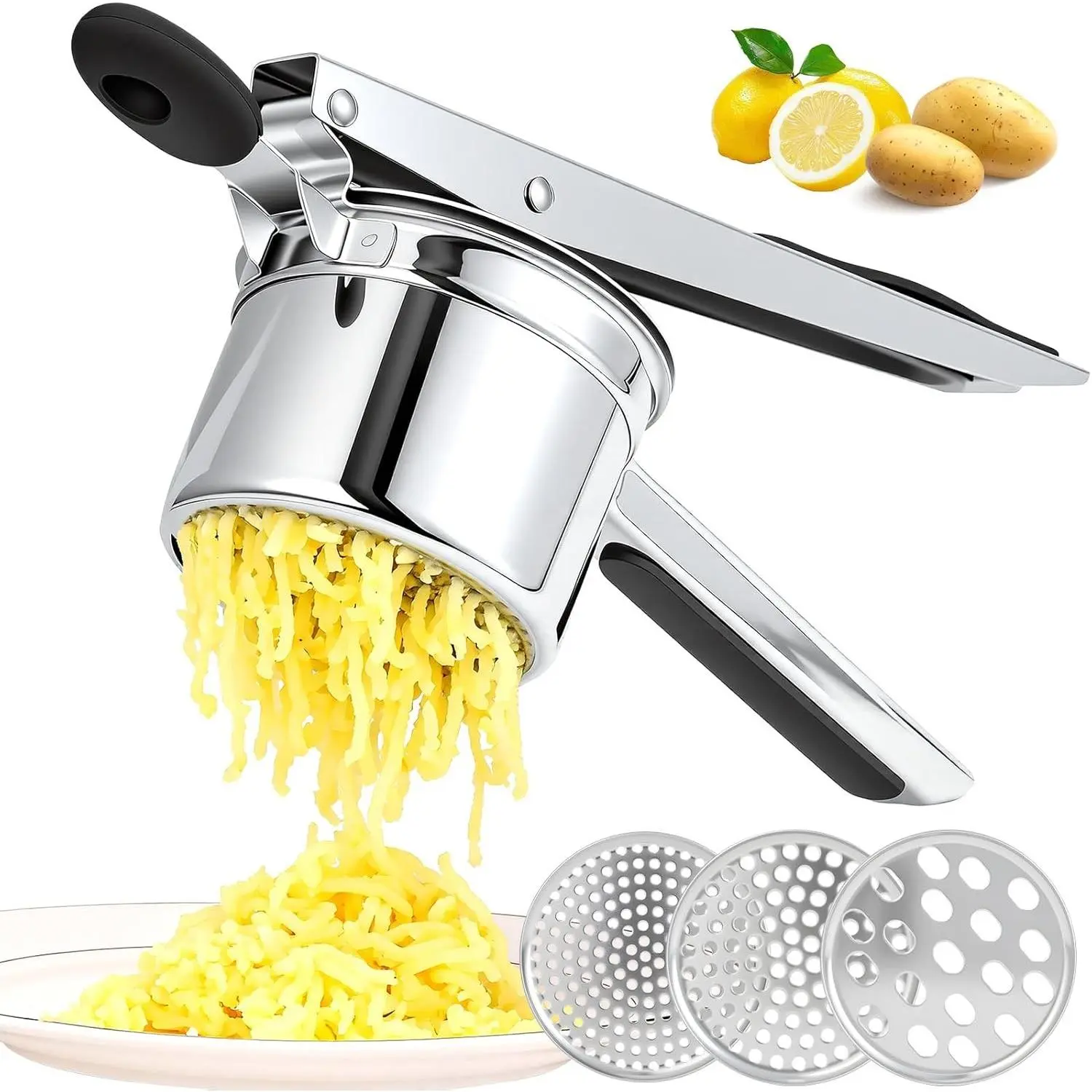 Potato Ricer Stainless Steel, Potato Masher for Fluffy Mashed Potatoes | Large 3 Interchangeable Discs Ricer for Mashed Potatoes Dishwasher Safe, Efficiently Make Fluffy Smooth Mashed Potatoes