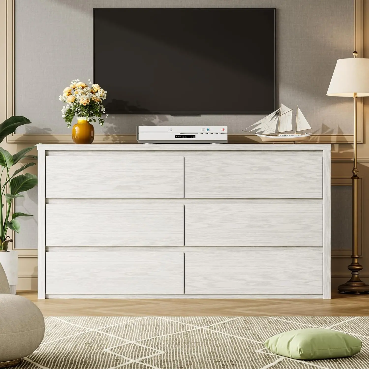 Garvee Modern Handle-Free 6-Drawer Dresser for Bedroom, Wide Wood Chest of Drawers, Large Storage Cabinet for Living Room/Hallway/Entryway - Standard