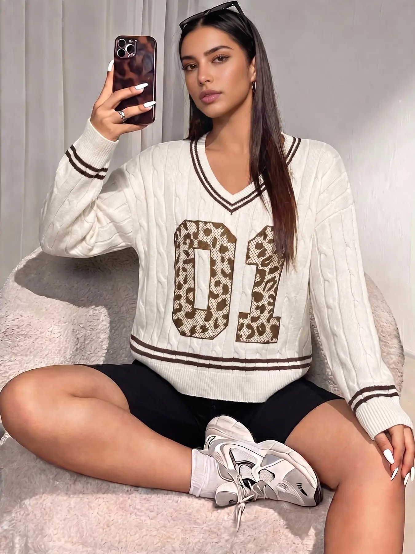 Women's Plus Size Leopard Print Knit Pullover, Long Sleeve Crew Neck Top, Casual Fall/winter Sweater, Comfortable Daily Wear