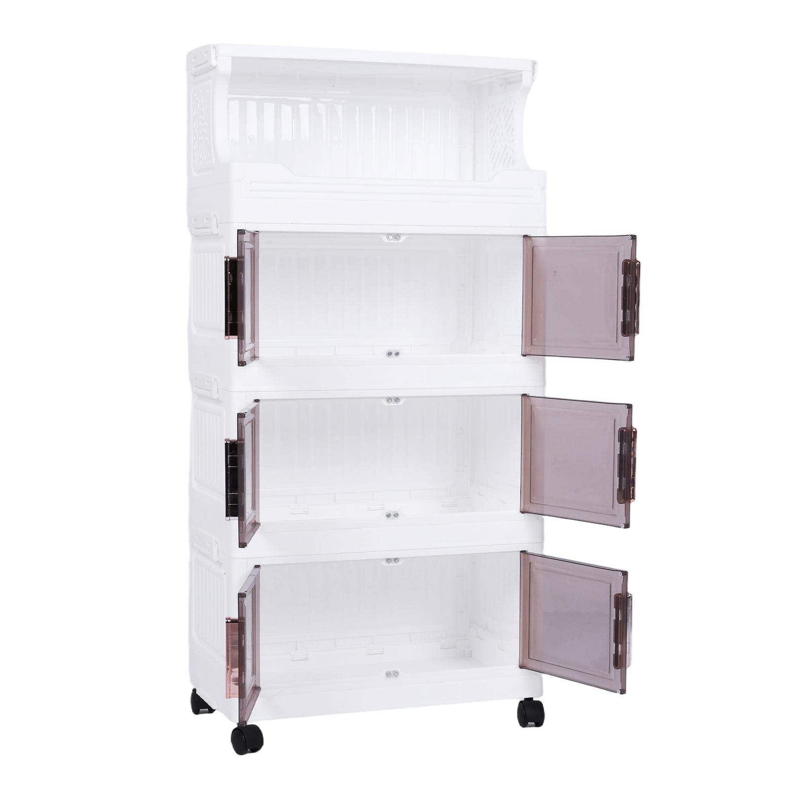 3 Tier Stackable Plastic Storage Bins with Doors and Wheels 42cm Foldable Plastic Storage Container Large Capacity for Craft Home Pantry DormTransparent