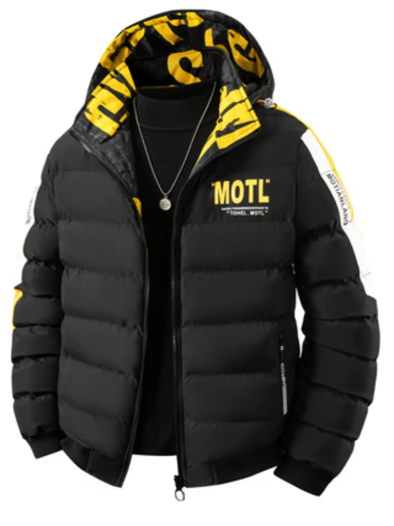 Men's Reversible Hooded Cotton Jacket, Winter Warm Quilted Coat, Solid Color Outerwear, Letter Print Lining, Zip Pockets, Street Style, 4 Colors